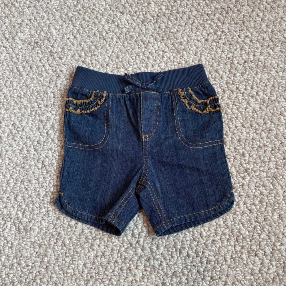 WonderKids Baby Girls Denim Elastic Waist Ruffle‎ Pocket Shorts Size 24 Months